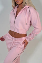 womens pink joggers and hoodie tracksuit set two piece travel in outfit oat marl styledup uk