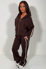 womens joggers and hoodie tracksuit set two piece travel in outfit brown styledup uk