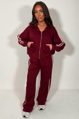 burgundy zip up hoodie and joggers tracksuit co ord set for womens styledup