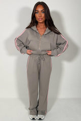dove grey zip up hoodie and joggers tracksuit co ord set for womens styledup