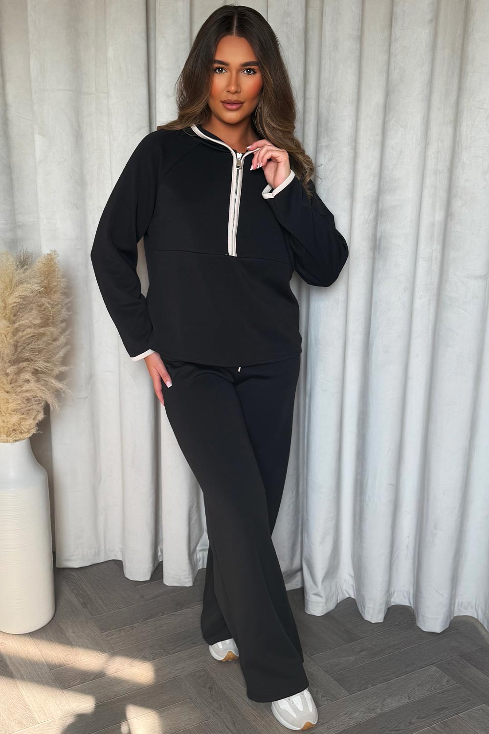 womens half zip sweatshirt and joggers loungewear co ord set 