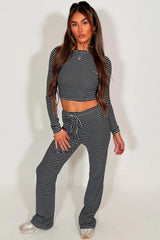womens striped lounge set black contrast striped co ord casual everyday outfit for airport styledup