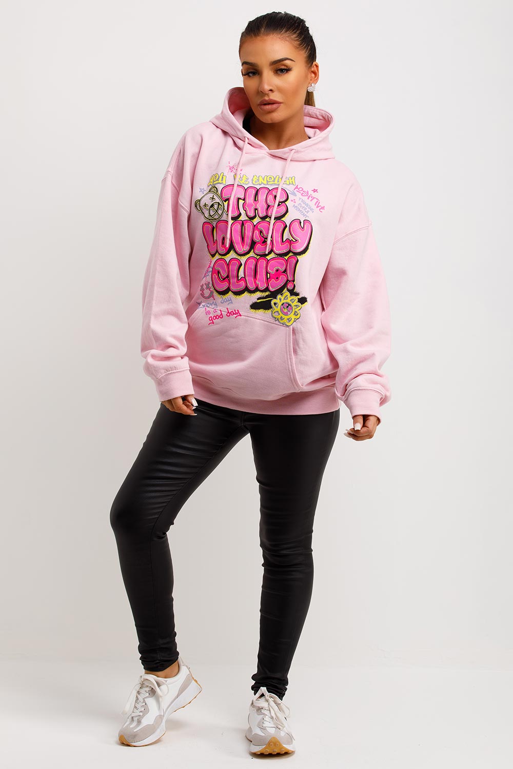 womens oversized hooded sweatshirt with the lovely club graphics