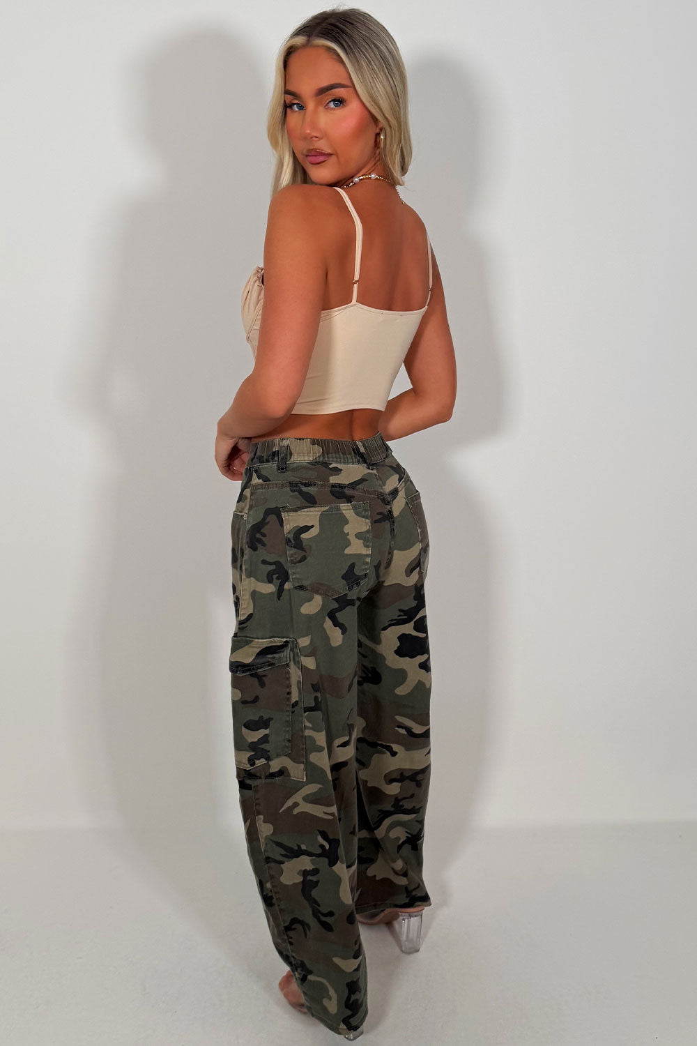 womens camo denim jeans balloon style uk