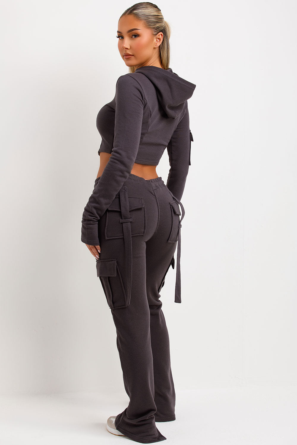 crop corset hoodie and ruched bum cargo joggers tracksuit bad society club co ord