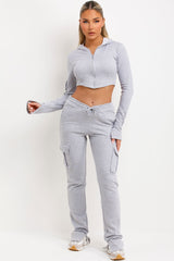 grey corset hoodie and cargo joggers with v cut waist ruched bum bad society club
