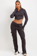 ruched bum cargo joggers and corset hoodie set bad society club tracksuit