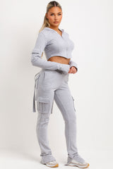 crop corset hoodie and ruched bum cargo joggers tracksuit bad society club co ord