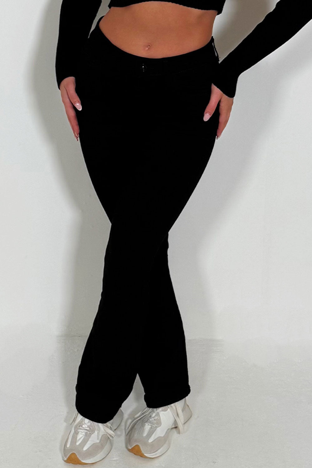 low waist black denim flare jeans styledup