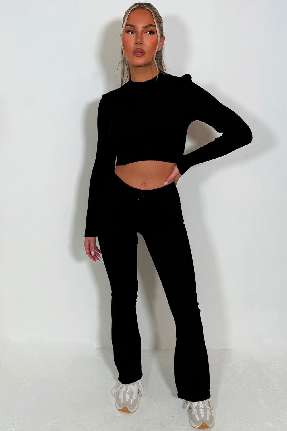 womens denim black flare jeans low waist 