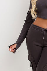 womens grey bad society club joggers and crop corset hoodie set