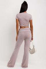 fold hem detail skinny flare trousers and crop top co ord set 