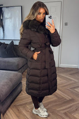 womens puffer padded down winter coat with faux fur hood styledup uk