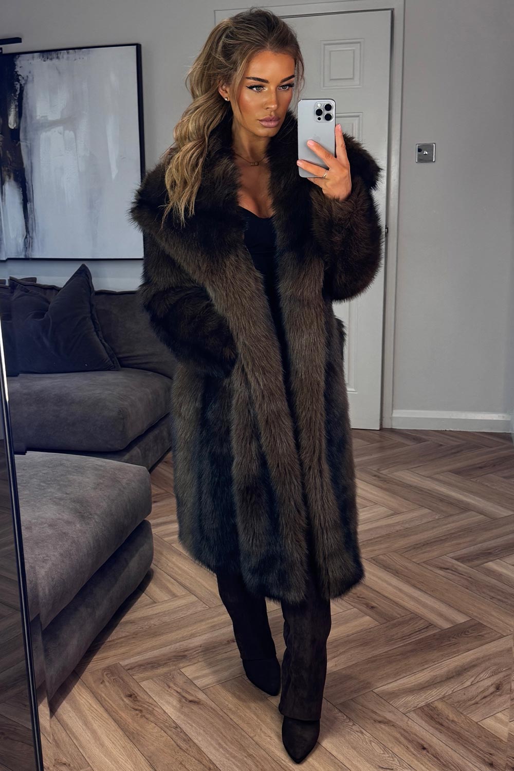 womens long brown colour way faux fur coat zara uk