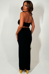 one shoulder crop top and side split twist detail maxi skirt co ord set christmas party outfit