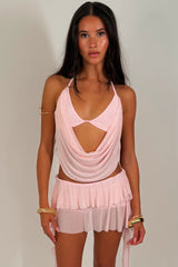 backless cowl halter top and ruffle frilly shorts two piece co ord set styledup uk