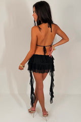 cowl halterneck backless top and ruffle frilly shorts with drapes night out festival outfit for womens styledup uk
