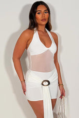 white mini dress with drape detail occasion party night out outfit styledup 