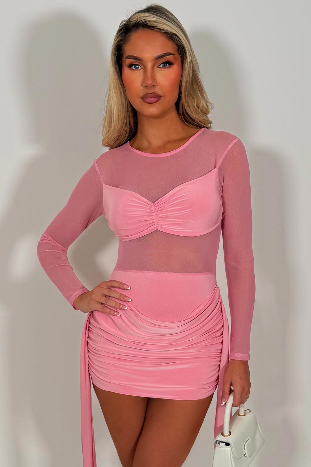 lace dress ruched drape detail festival party outfit 