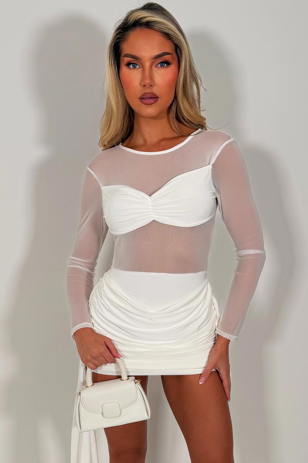 white summer occasion lace mini dress with drape detail night out party festival outfit for womens styledup 