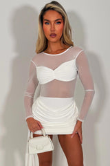 white summer occasion lace mini dress with drape detail night out party festival outfit for womens styledup 