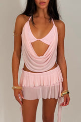 backless cowl halter plunge top and festival shorts two piece matching outfit for womens styledup uk
