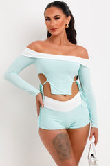 fold bandeau top and shorts two piece outfit set festival clothes