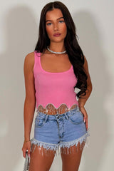 denim shorts with diamante trim styledup uk