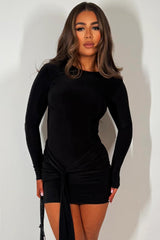 going out occasion dress with long sleeves and drape detail styledup
