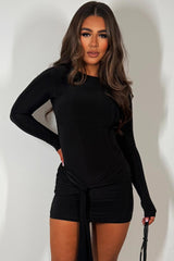mini dress with long sleeves and drape tie front going out occasion party outfit styledup