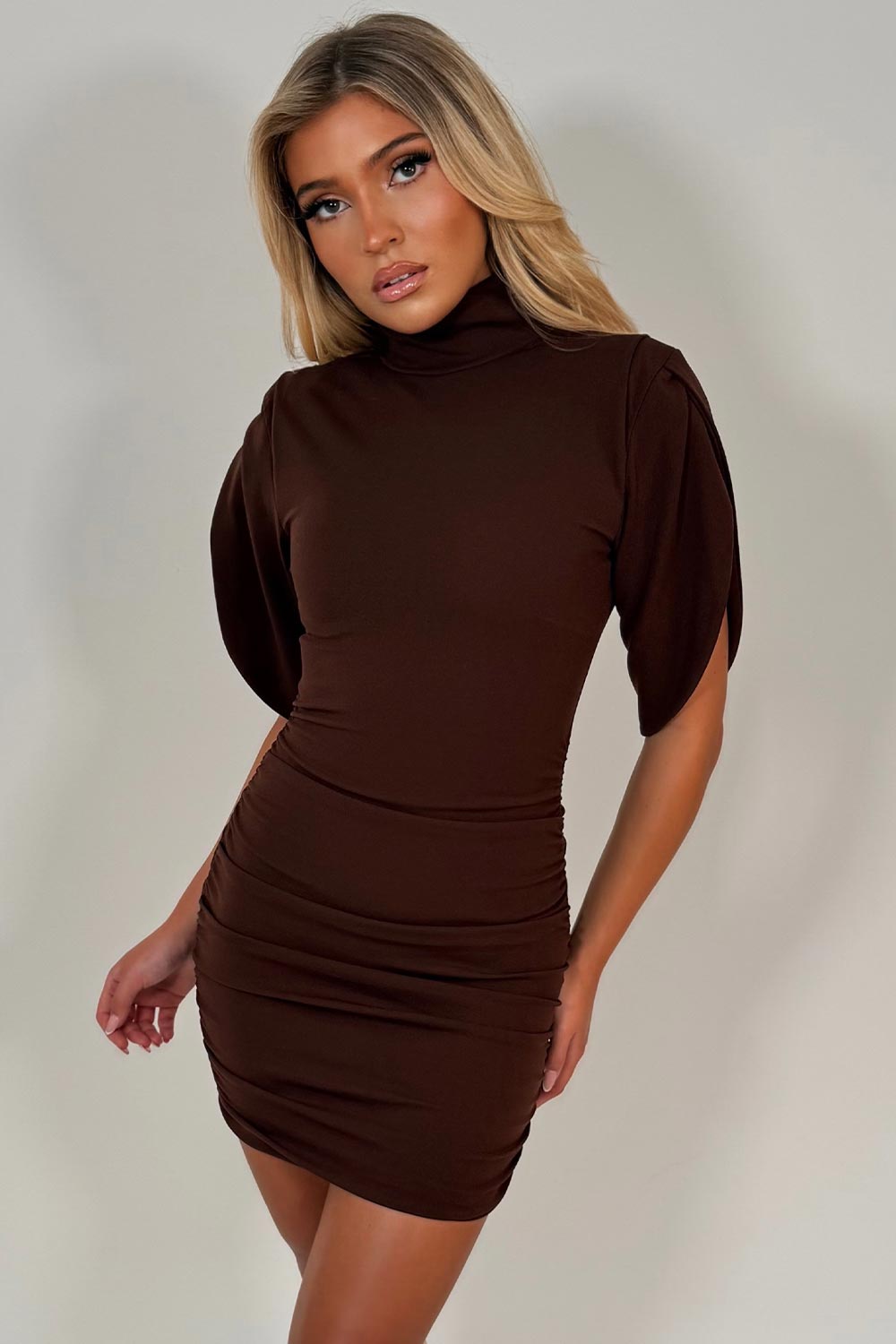 going out mini dress with shorts sleeves high neck occasion outfit styledup fashion