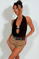 womens mini cowboy shorts with belt taupe faux suede festival rave outfit styledup uk