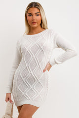 cable knit jumper dress white