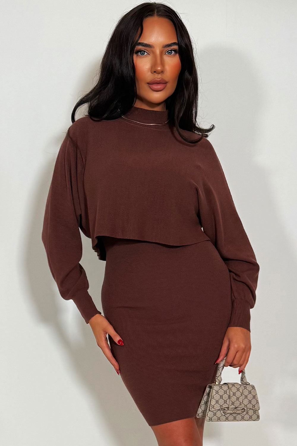 long sleeve high neck knitted jumper dress christmas party outfit styledup