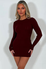 womens long sleeve jumper dress with fitted cinched waist christmas outfit