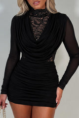 womens black long sleeve mini dress with lace back long sleeves styledup