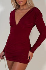 plunge neck long sleeve mini dress with corset detail night out festival rave christmas party outfit uk styledup