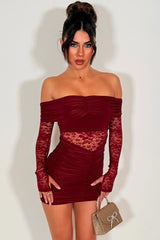 long sleeve lace mini dress off the shoulder christmas party outfit 