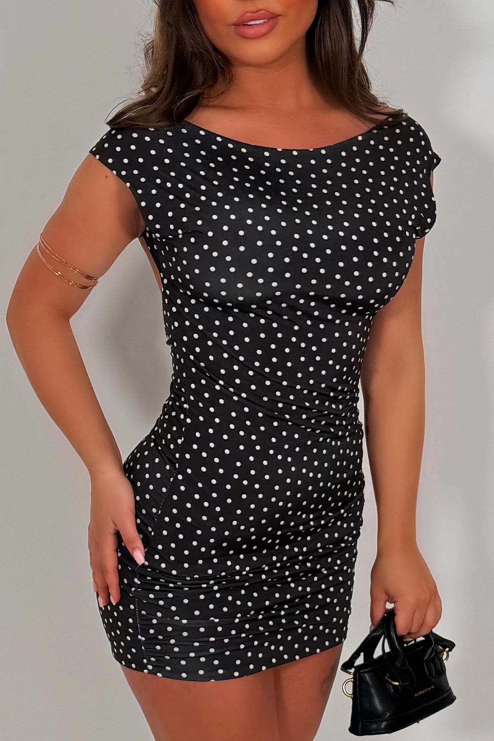 mini polka dot backless bodycon dress summer occasion outfit for races ladies day out styledup uk white fox