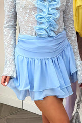 baby blue lace ruffle frilly mini skirt occasion going out outfit styledup 
