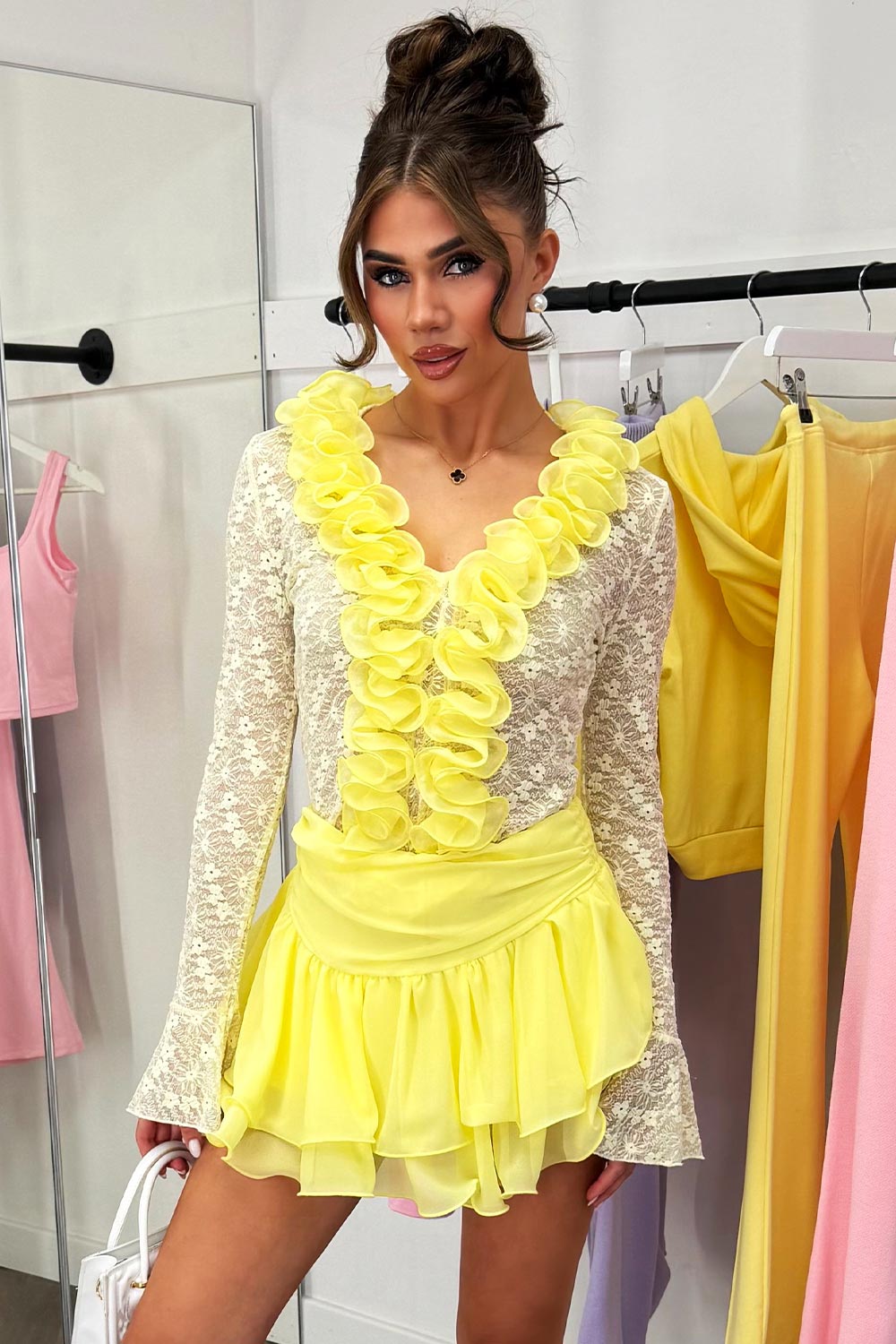 frilly ruffle mini skirt festival outfit 