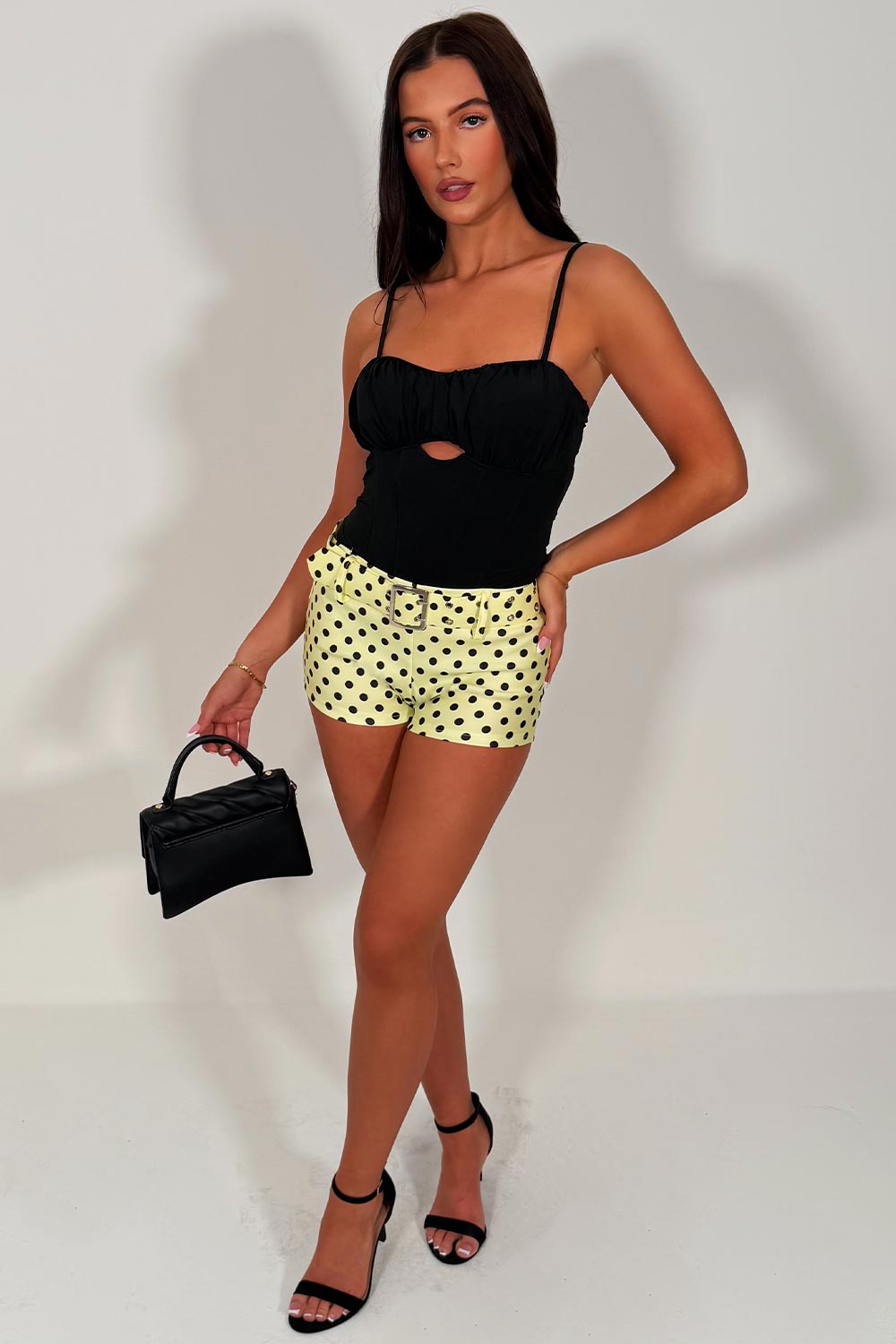 belted polka dot micro shorts going out festival outfit for women