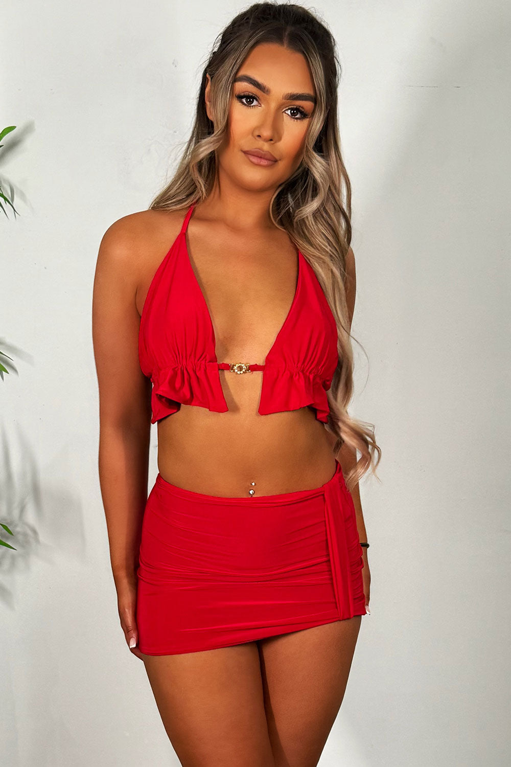 mini skirt and frill edge bikini top two piece set festival summer holiday clothes