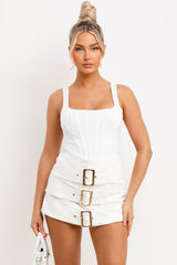 Skort With Buckle Detail White