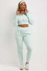 crop hoodie and joggers tracksuit lounge set mint