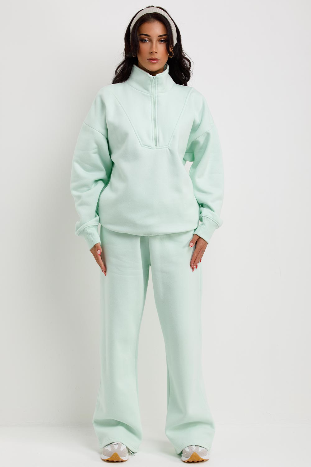 Women's Half Zip Sweatshirt Joggers Loungewear Mint Airport Outfit –