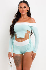 contrast bandeau top and shorts two piece set with fold over detail festival outfit