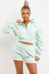 womens short tracksuit with ruched sleeves uk