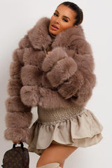 womens crop hooded faux fur coat