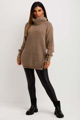 womens roll neck jumper with gold buttons